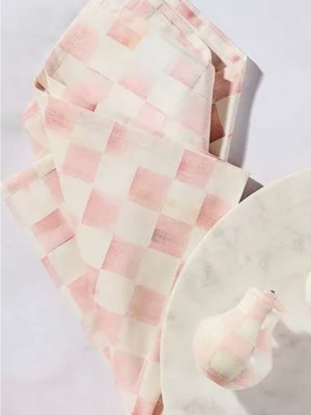 4 MacKenzie-Childs Pink and Cream Checkered Cotton Napkins